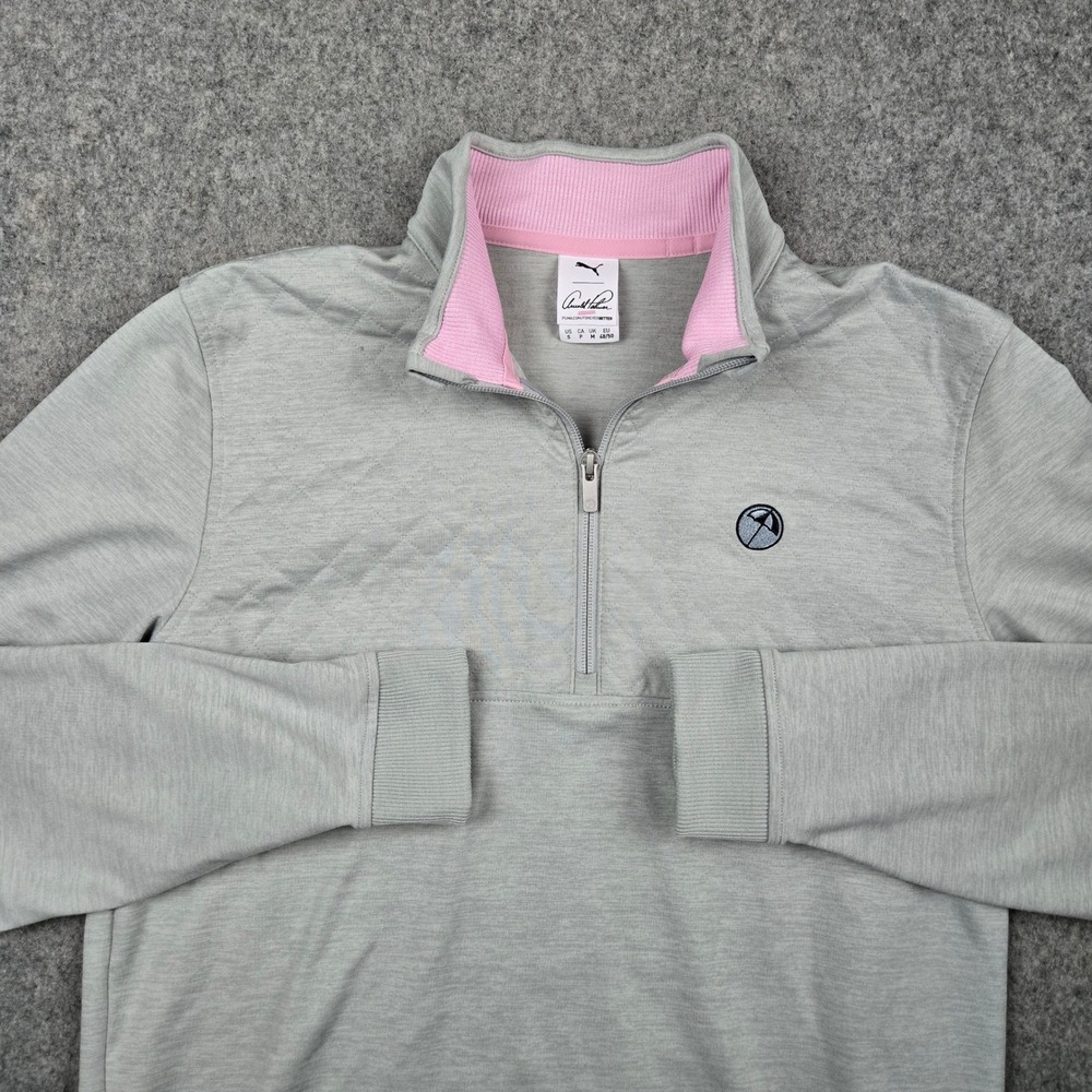 Puma Arnold Palmer Golf Sweater Mens Small Grey 1/4 Zip Quilted Pullover Outdoor
